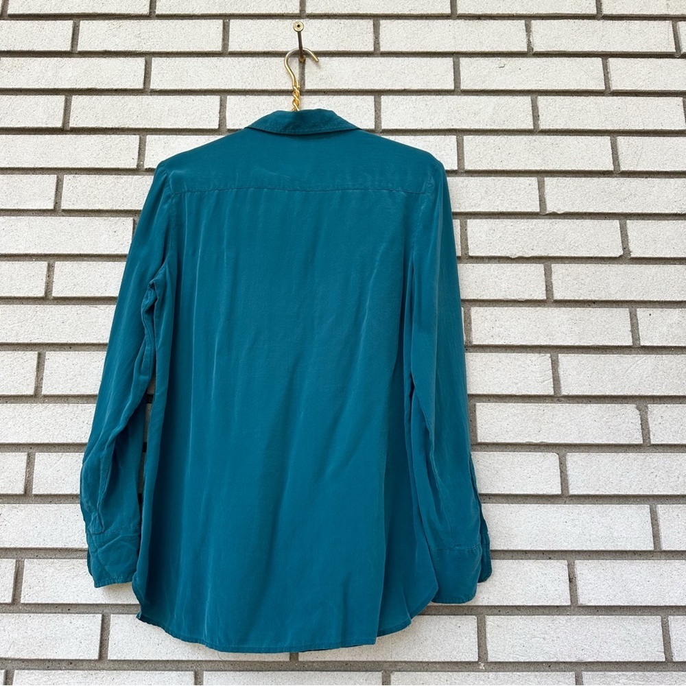 Vintage Moda International 100% Silk Teal Button Down Shirt Blouse Long Sleeve S - Picture 9 of 9